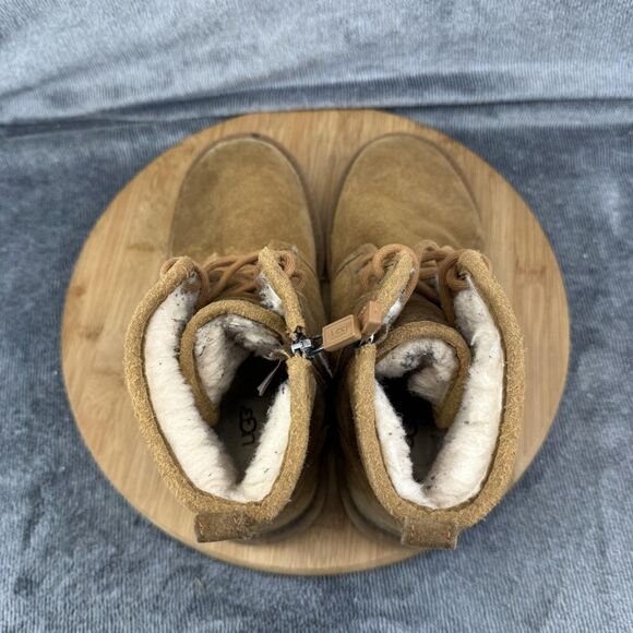 UGG Boots Womens Size 6 Brown Suede Shearling Lined Lace Zip Ankle Booties - Picture 10 of 11